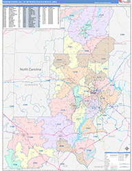 Durham-Chapel Hill Metro Area Wall Map Color Cast Style 2026